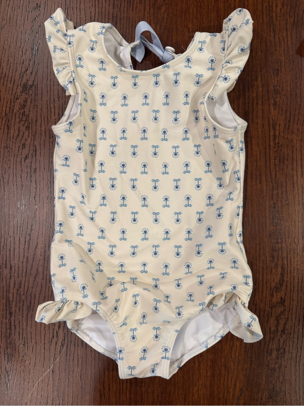 Cream Minnow Floral Ruffle One-Piece Bodysuit for Girls